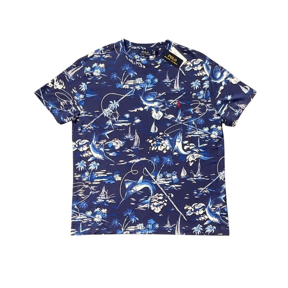 Polo Ralph Lauren Men's Marlin Sailboat Tropical Pocket T-Shirt Navy Large, NWT